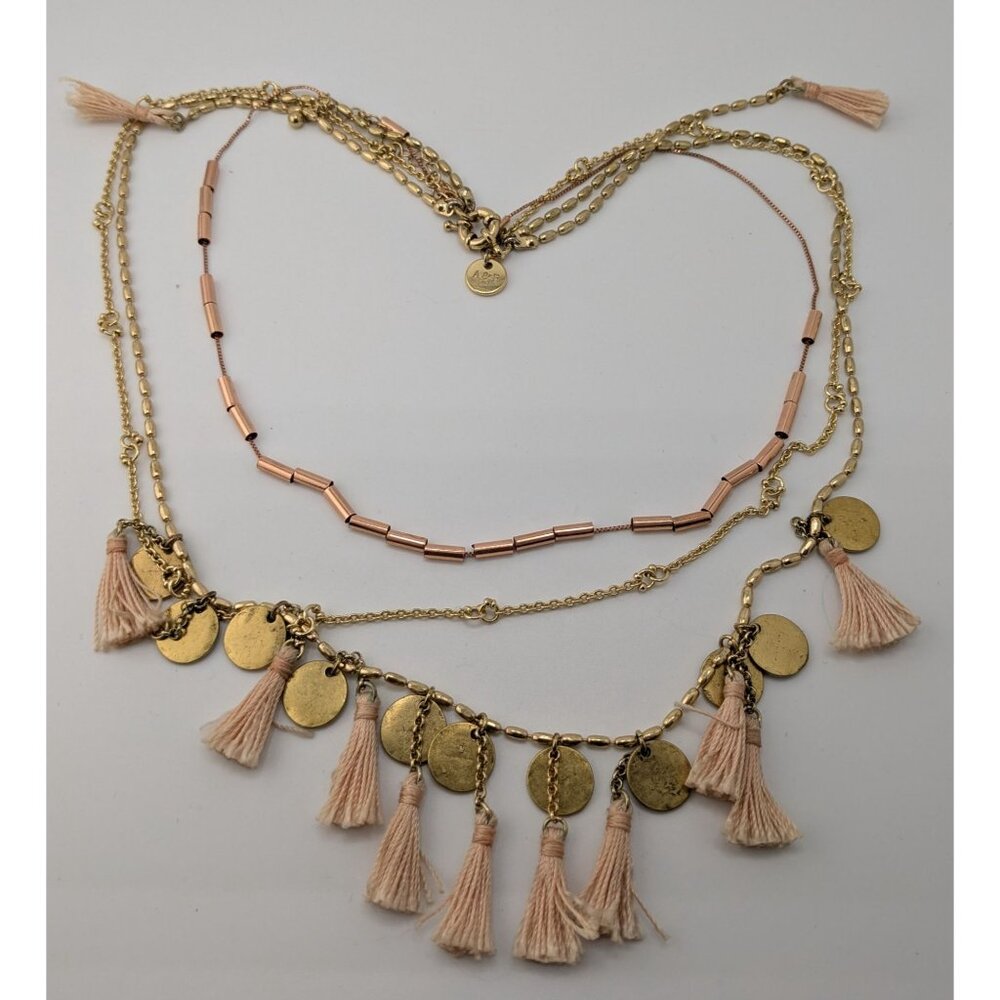 Abercrombie & Fitch Preppy Bohemian Gold-Toned Multi-Layer Necklace With Pink Ta - Picture 5 of 5